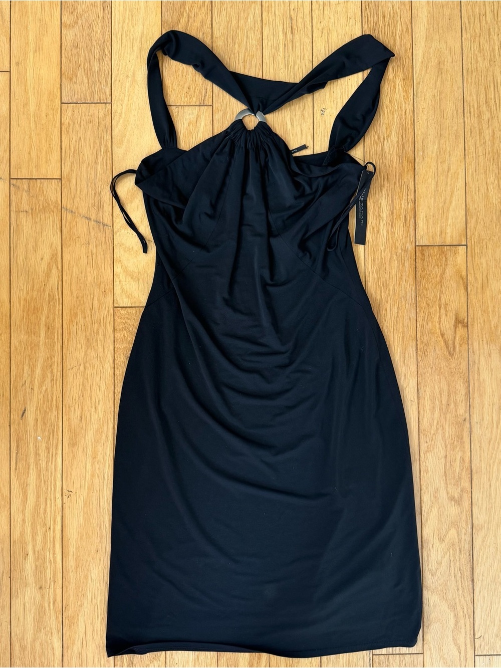 Black Ring Detail Halter Bodycon Midi Dress | Elie Tahari Size 6 NWT